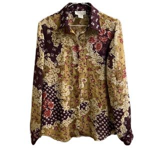 Jordan, 90’s, Y2K, Prairie, Long Sleeves, Collar, button Down Top, Multi, S